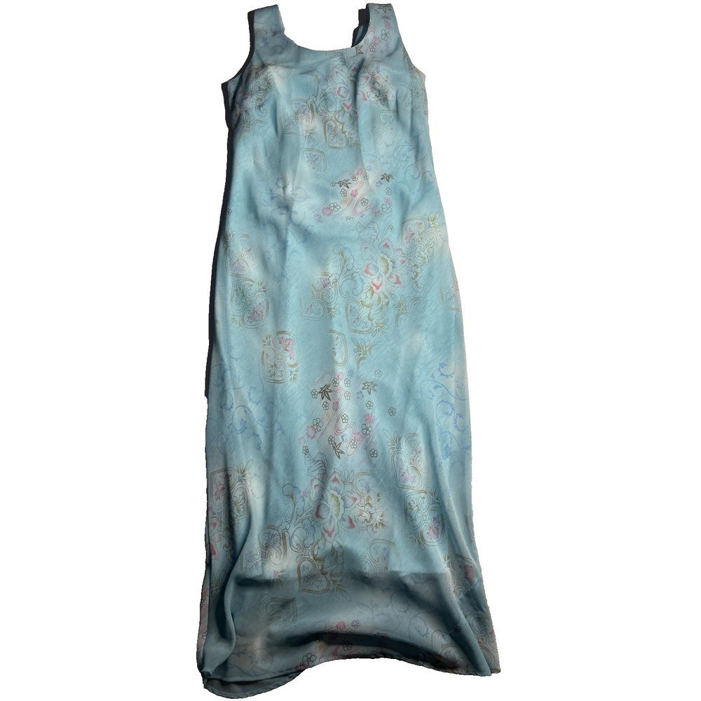 Vtg Y2K K Studio Midi Dress Women 10 Blue Fairy‎ Floral Whimsical Coquette